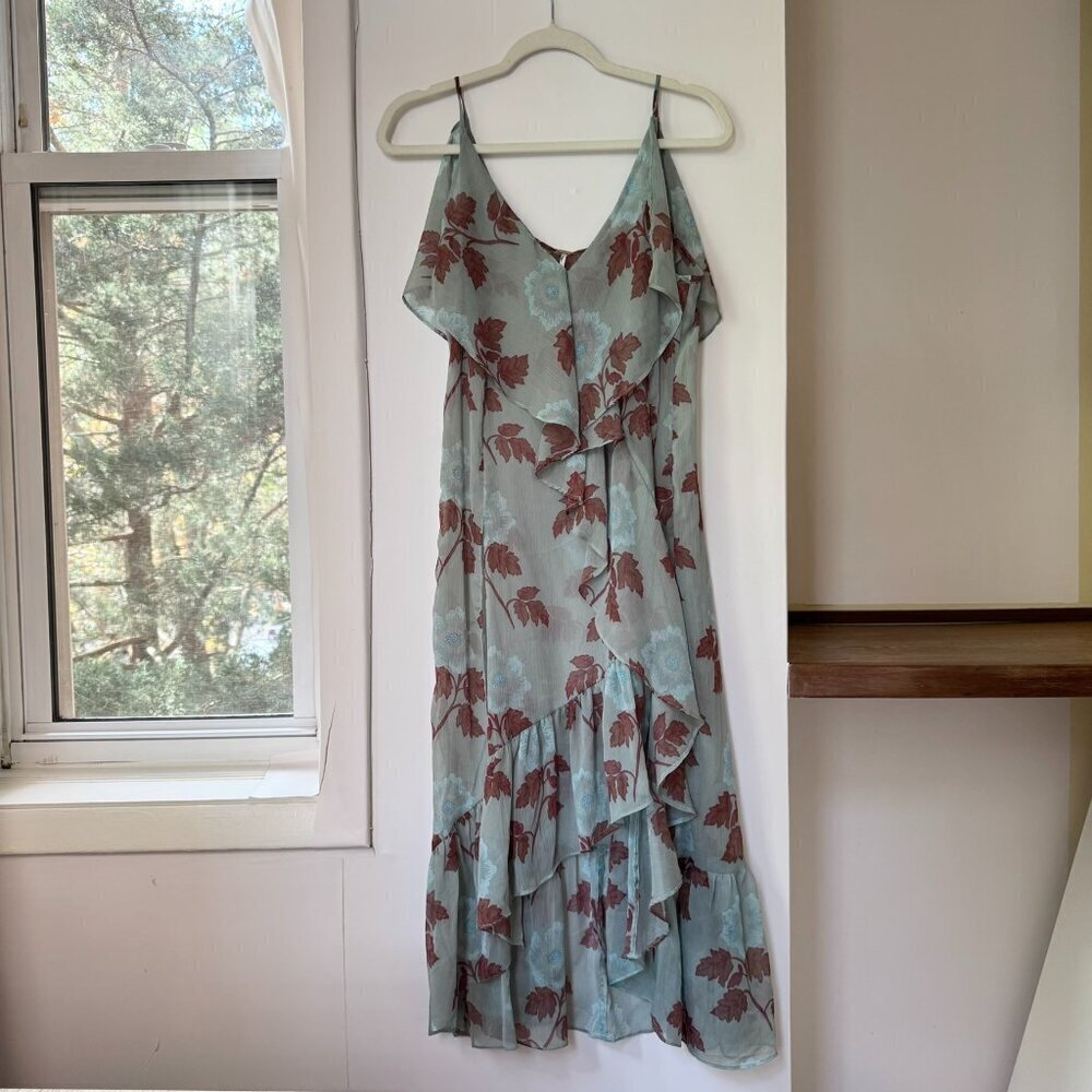 New Free People Sheer Floral Maxi Top Blue Red Small Sunfaded